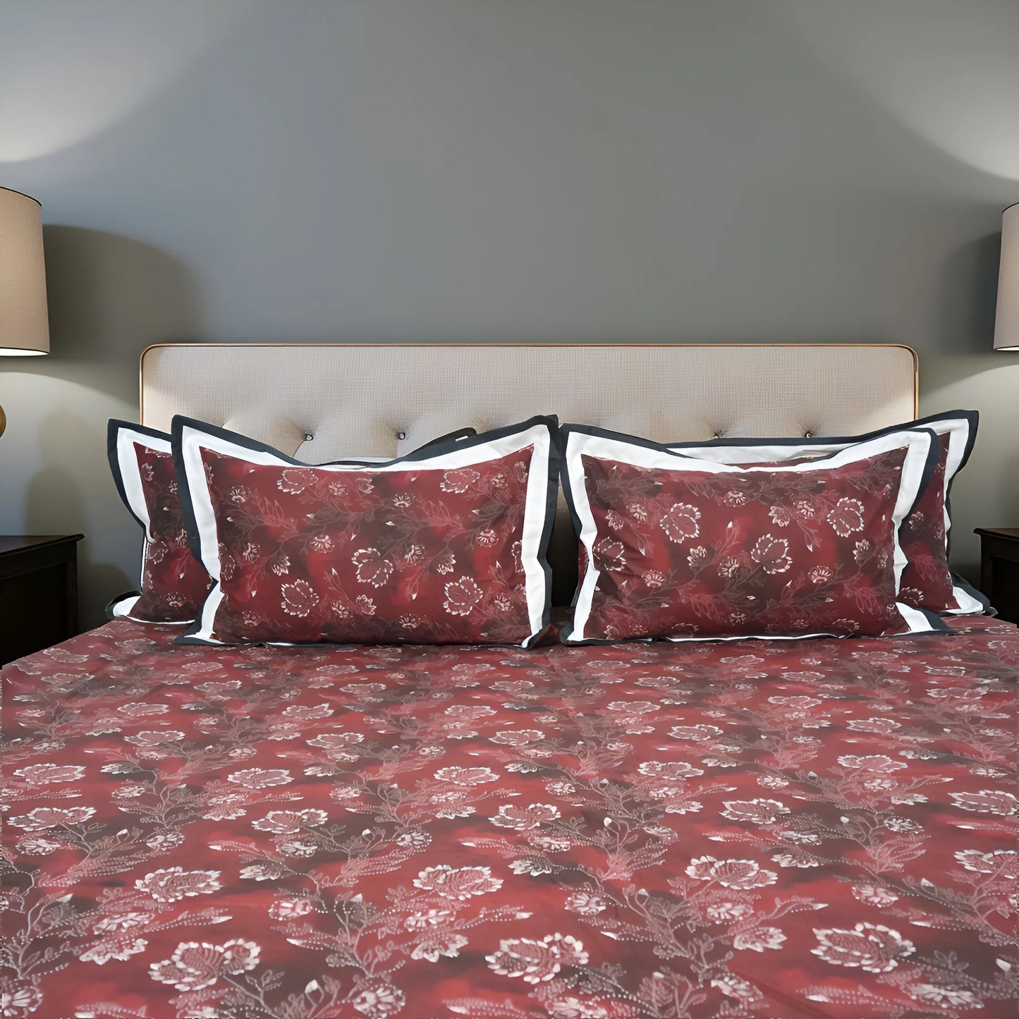 Lavish Red Veil 100% Cotton King-Size Bedsheet + 2 Pillow Covers