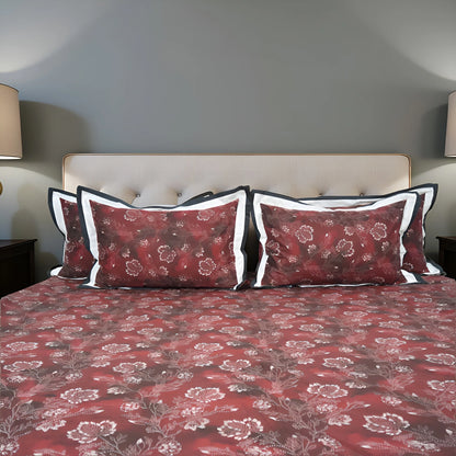 Lavish Red Veil 100% Cotton King-Size Bedsheet + 2 Pillow Covers