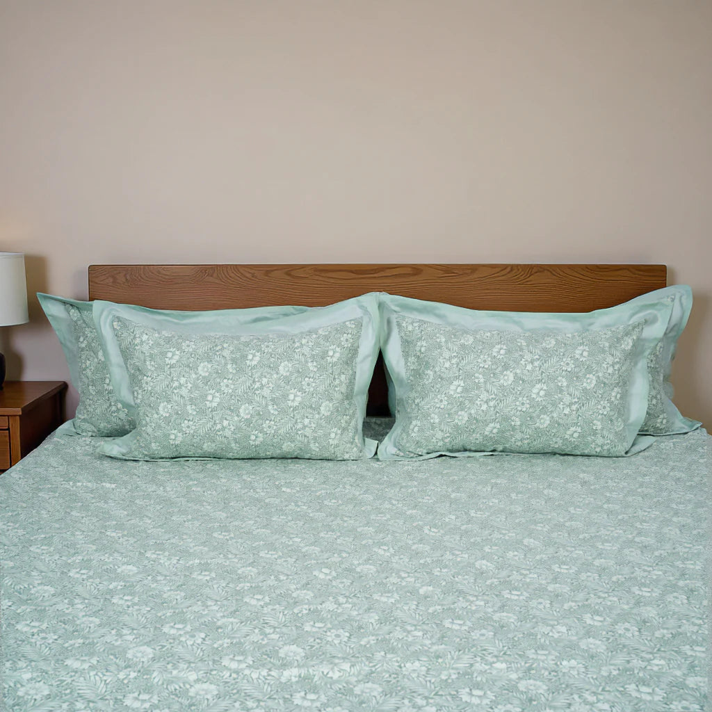 Lavish Sage Green 100% Cotton King-Size Bedsheet + 2 Pillow Covers