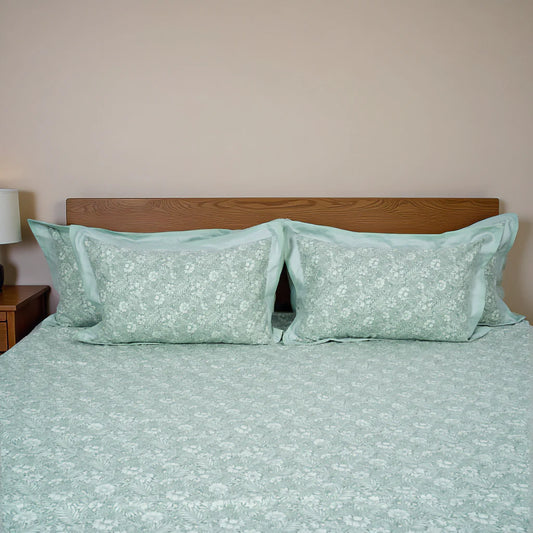 Lavish Sage Green 100% Cotton King-Size Bedsheet + 2 Pillow Covers