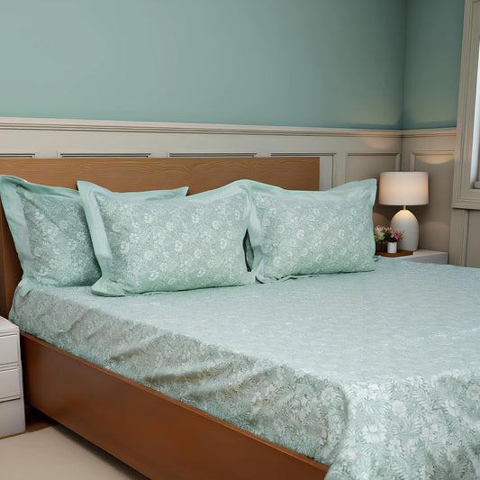 Lavish Sage Green 100% Cotton King-Size Bedsheet + 2 Pillow Covers