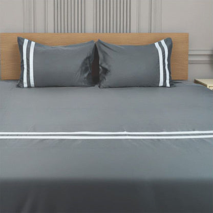 Viviz Deep Grey (600 TC) - 100% Cotton King-Size Bedsheet + 2 Pillow Covers