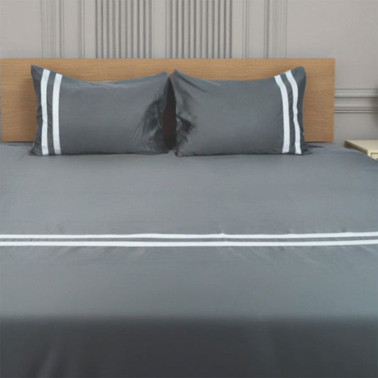Viviz Deep Grey (600 TC) - 100% Cotton King-Size Bedsheet + 2 Pillow Covers