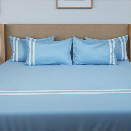 Viviz Sky Blue (600 TC) - 100% Cotton King-Size Bedsheet + 2 Pillow Covers