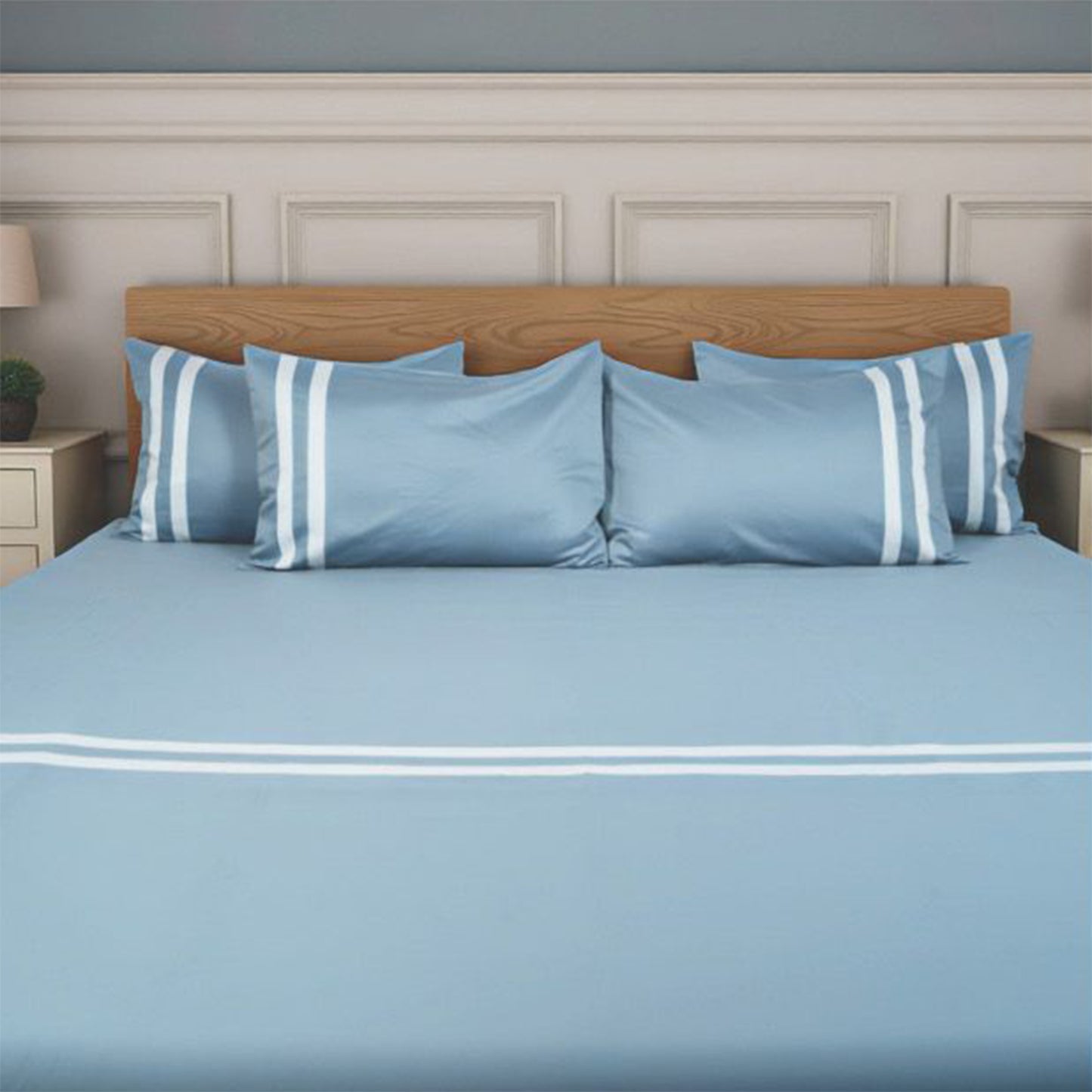 Viviz Blue (600 TC) - 100% Cotton King-Size Bedsheet + 2 Pillow Covers