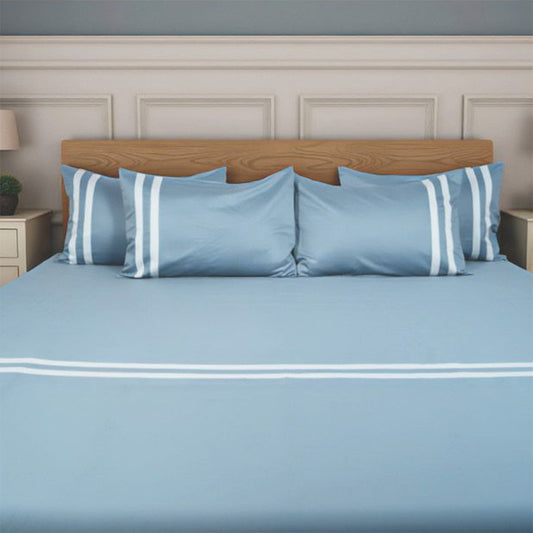 Viviz Blue (600 TC) - 100% Cotton King-Size Bedsheet + 2 Pillow Covers