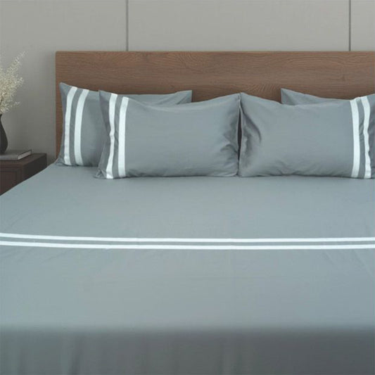 Viviz Light Grey (600 TC) - 100% Cotton King-Size Bedsheet + 2 Pillow Covers