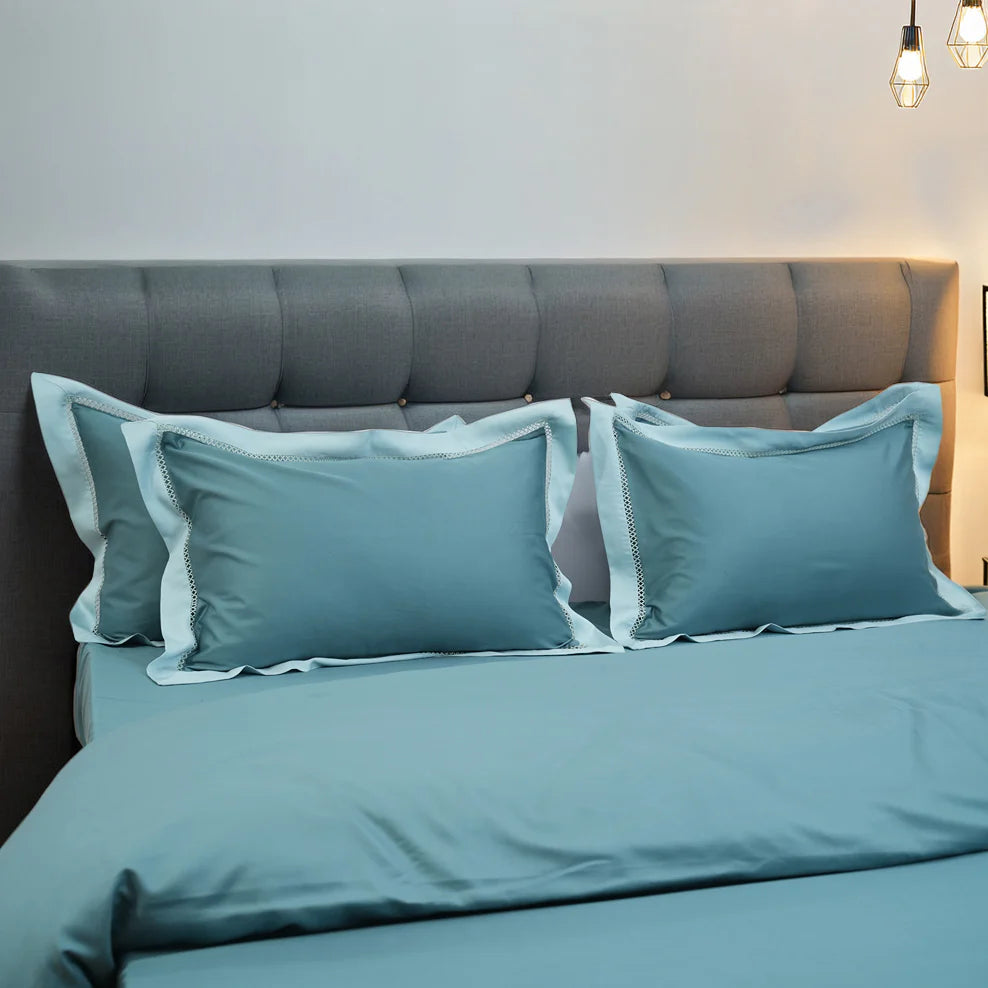 Moon Pistachio Sky (400TC) - 100% Cotton King-Size Bedsheet + 2 Pillow Covers
