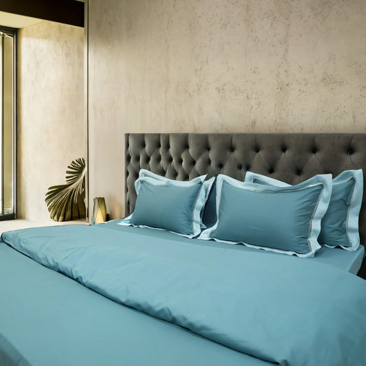 Moon Pistachio Sky (400TC) - 100% Cotton King-Size Bedsheet + 2 Pillow Covers