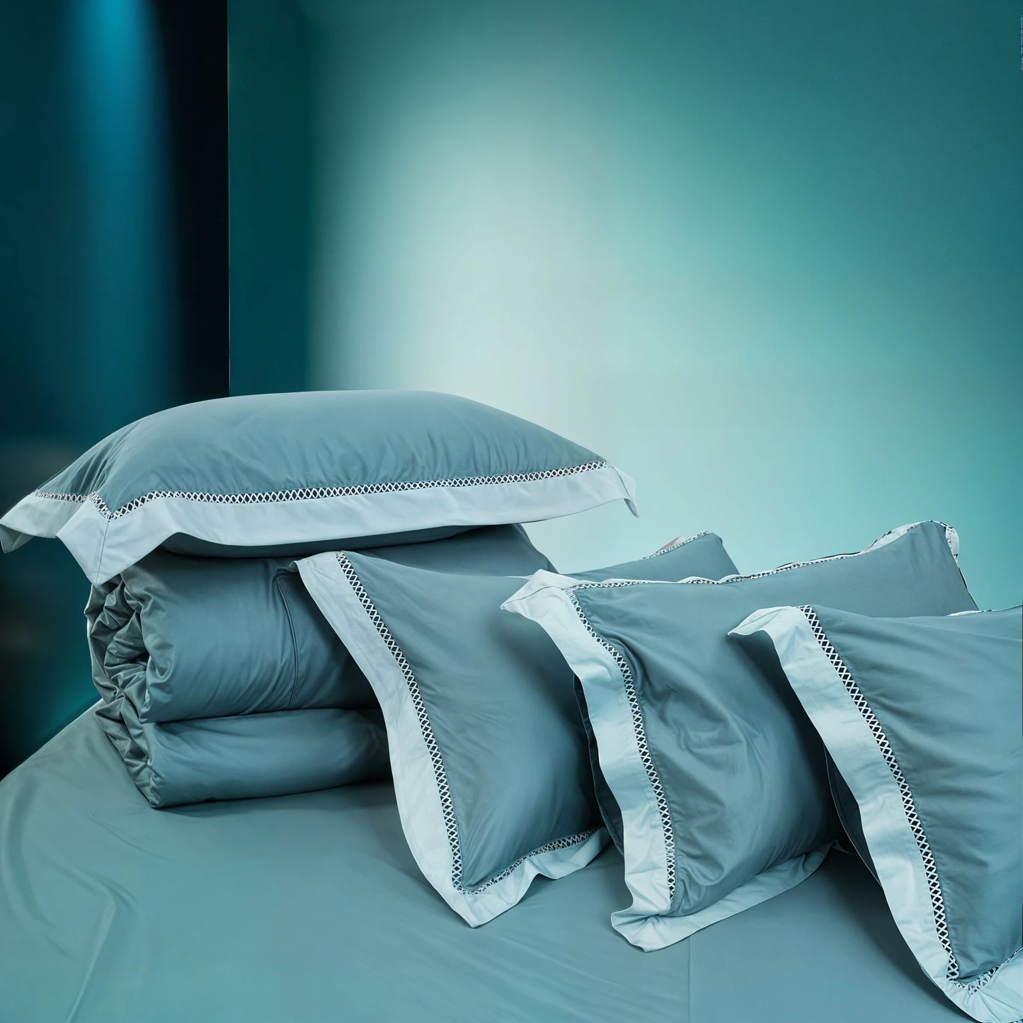 Moon Pistachio Sky (400TC) - 100% Cotton King-Size Bedsheet + 2 Pillow Covers