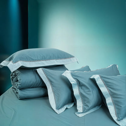 Moon Pistachio Sky (400TC) - 100% Cotton King-Size Bedsheet + 2 Pillow Covers