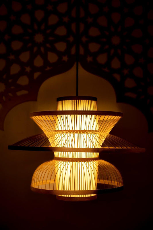 Tiered Bamboo Japanese Lantern Bamboo Lamp Shade D40cm x H40cm (D)