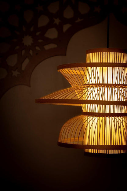 Tiered Bamboo Japanese Lantern Bamboo Lamp Shade D40cm x H40cm (D)