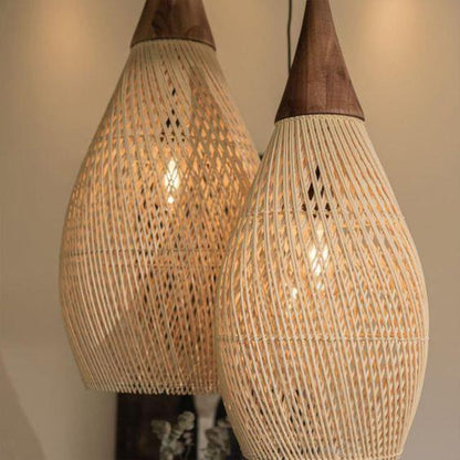 Modern Two-Tone Rattan Gourd Bamboo Lamp Shade D23cm x H50cm (D)