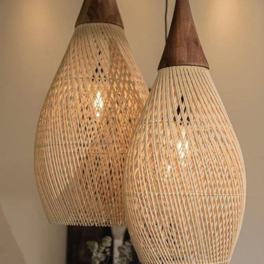Modern Two-Tone Rattan Gourd Bamboo Lamp Shade D23cm x H50cm (D)