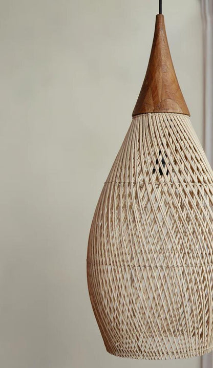 Modern Two-Tone Rattan Gourd Bamboo Lamp Shade D23cm x H50cm (D)