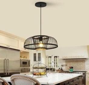 Black Domed Wire Bamboo Lamp Shade D40cm x H25cm (D)