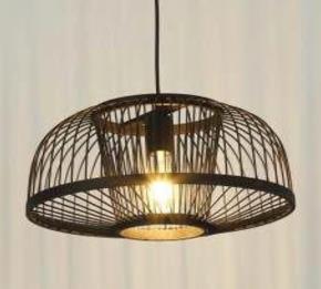 Black Domed Wire Bamboo Lamp Shade D40cm x H25cm (D)
