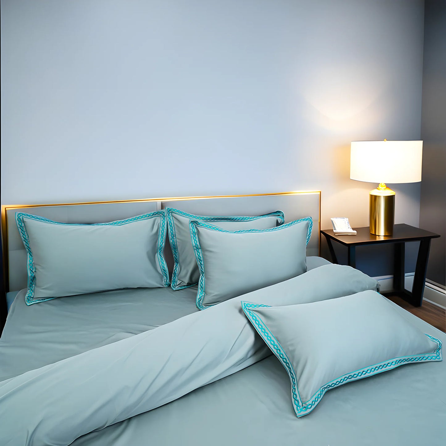 Pristine Blue Titan (300 TC) - 100% Cotton King-Size Bedsheet + 2 Pillow Covers