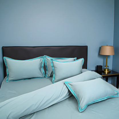 Pristine Blue Titan (300 TC) - 100% Cotton King-Size Bedsheet + 2 Pillow Covers