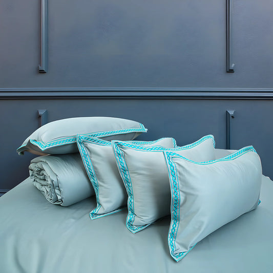 Pristine Blue Titan (300 TC) - 100% Cotton King-Size Bedsheet + 2 Pillow Covers