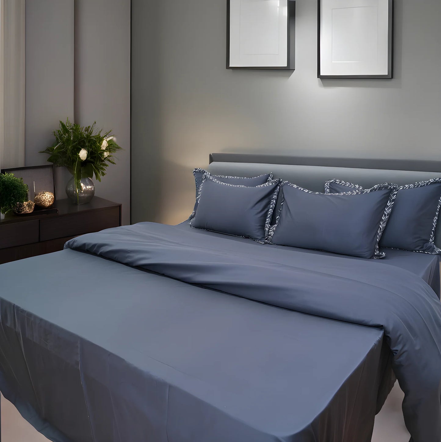 Pristine Cloud Border (300 TC) - 100% Cotton King-Size Bedsheet + 2 Pillow Covers