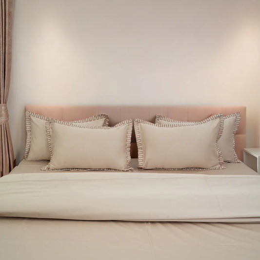 Pristine Cream Tumble (300 TC) - 100% Cotton King-Size Bedsheet + 2 Pillow Covers