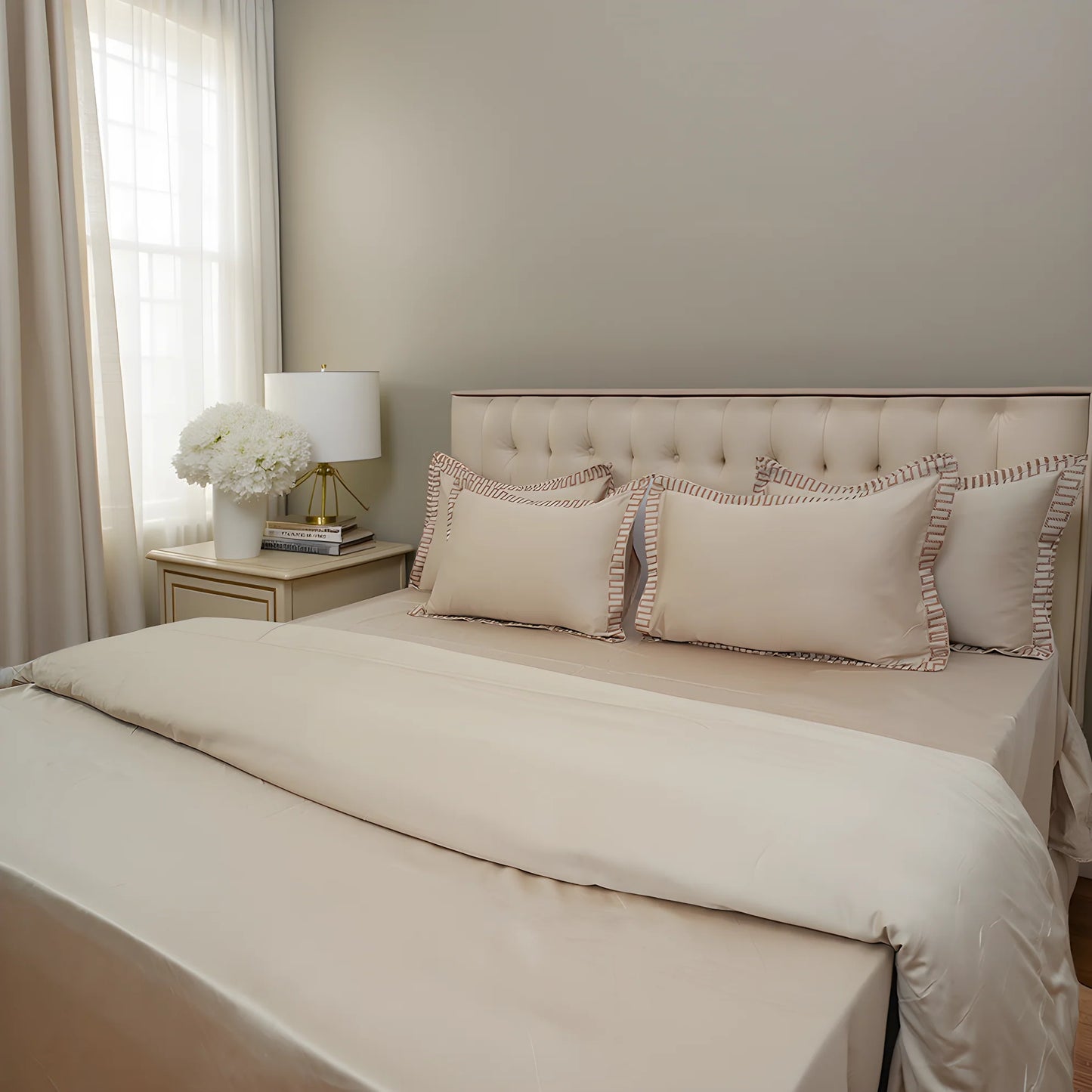 Pristine Cream Tumble (300 TC) - 100% Cotton King-Size Bedsheet + 2 Pillow Covers