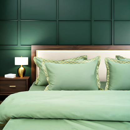 Pristine Green Gold (300 TC) - 100% Cotton King-Size Bedsheet + 2 Pillow Covers