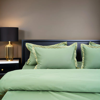 Pristine Green Gold (300 TC) - 100% Cotton King-Size Bedsheet + 2 Pillow Covers
