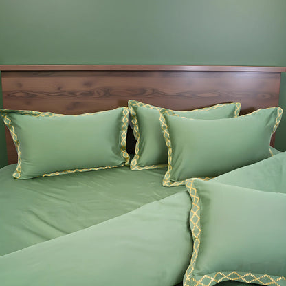 Pristine Green Gold (300 TC) - 100% Cotton King-Size Bedsheet + 2 Pillow Covers