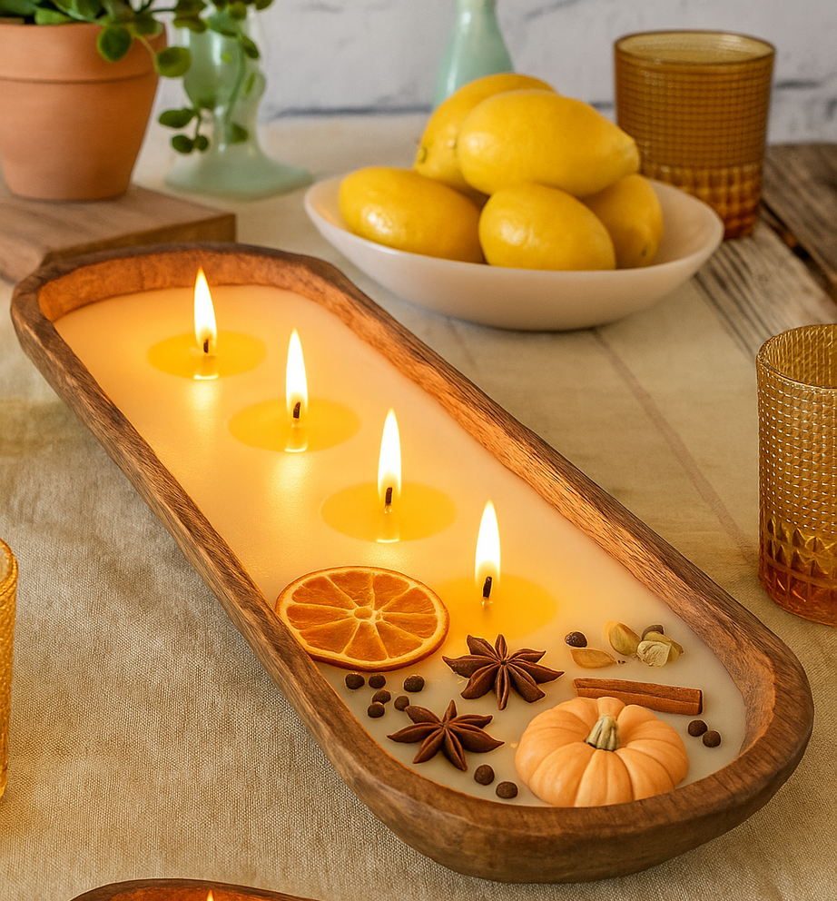 Pumpkin Spice Grove 10-Inch & 18-Inch Mango Wooden Dough Bowl Scented Candle (FO)