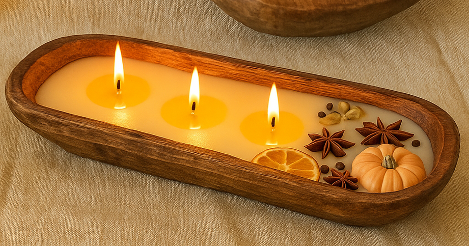 Pumpkin Spice Grove 10-Inch & 18-Inch Mango Wooden Dough Bowl Scented Candle (FO)