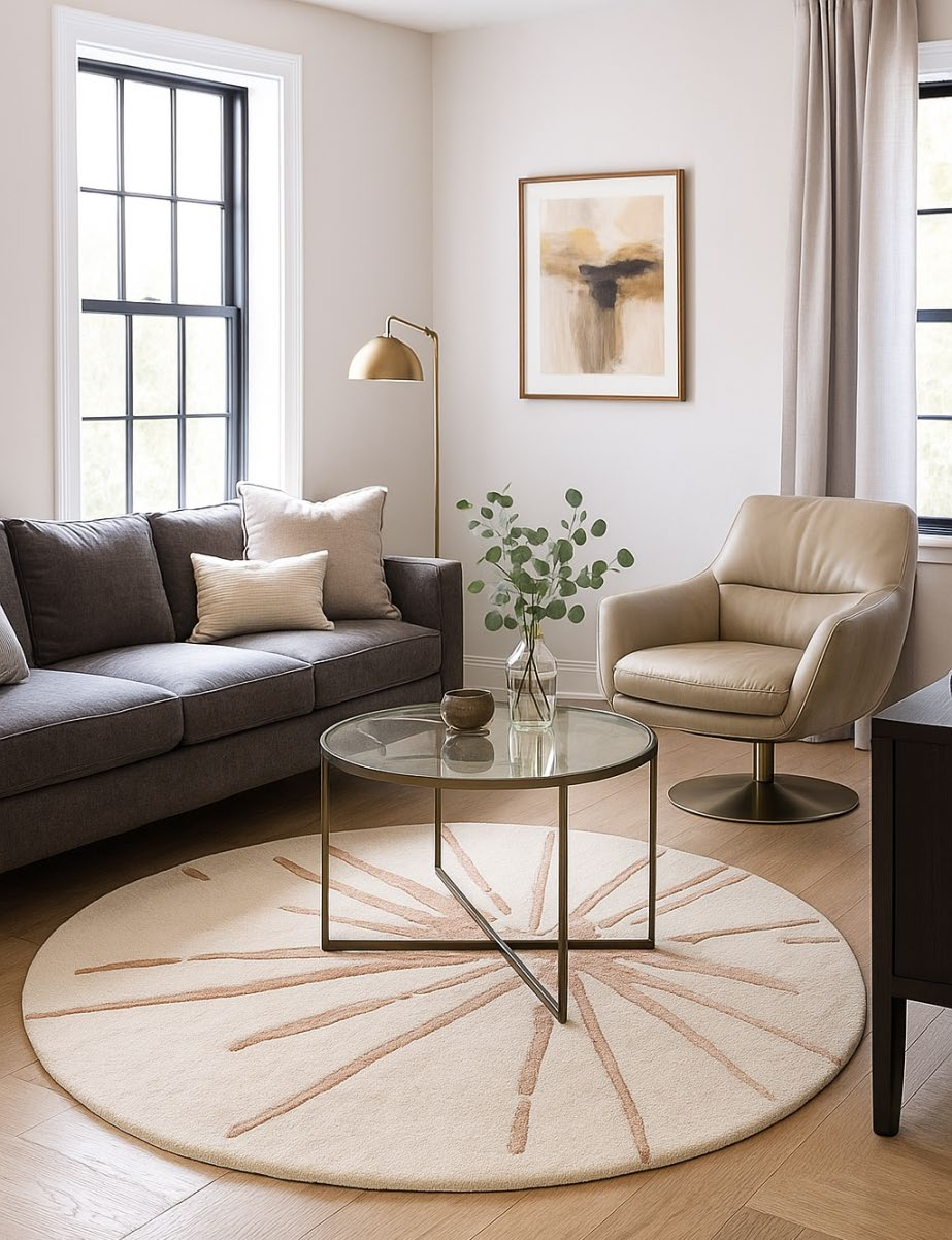 Hand Tufted Round Abstract Burst Rug 3*3ft. - BR