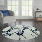 Round Contemporary Abstract Rug (White & Navy Blue) - BR