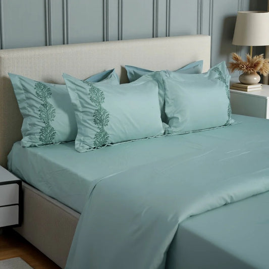 Unicorn Blue Reven (Mint) (400TC) - 100% Cotton King-Size Bedsheet + 2 Pillow Covers