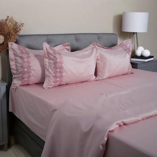 Unicorn Blue Reven (Pink) (400TC) - 100% Cotton King-Size Bedsheet + 2 Pillow Covers