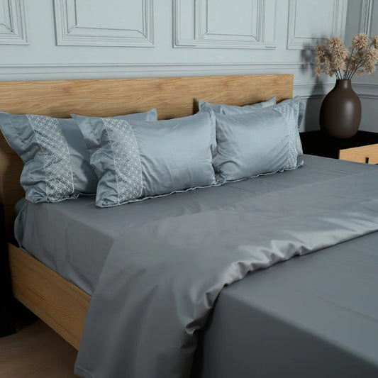 Unicorn Blue Reven (Silver) (400TC) - 100% Cotton King-Size Bedsheet + 2 Pillow Covers
