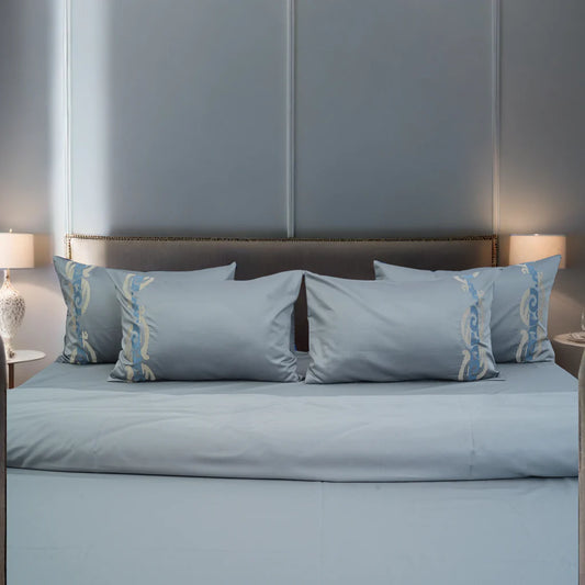 Unicorn Silver Sea (400TC) - 100% Cotton King-Size Bedsheet + 2 Pillow Covers