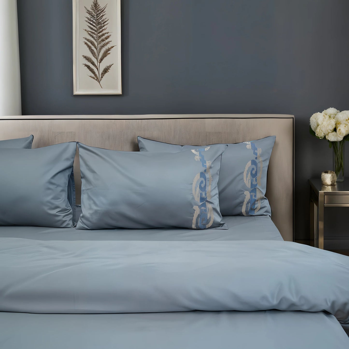 Unicorn Silver Sea (400TC) - 100% Cotton King-Size Bedsheet + 2 Pillow Covers