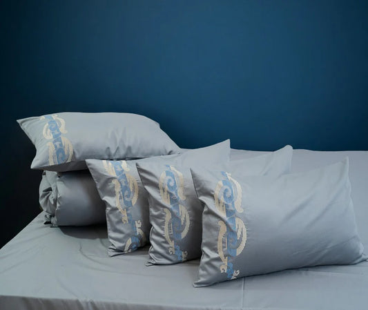 Unicorn Silver Sea (400TC) - 100% Cotton King-Size Bedsheet + 2 Pillow Covers