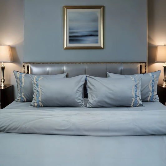 Unicorn Silver Sea (400TC) - 100% Cotton King-Size Bedsheet + 2 Pillow Covers