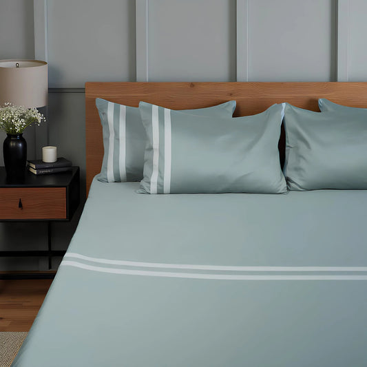 Viviz Aqua Marine (600 TC) - 100% Cotton King-Size Bedsheet + 2 Pillow Covers