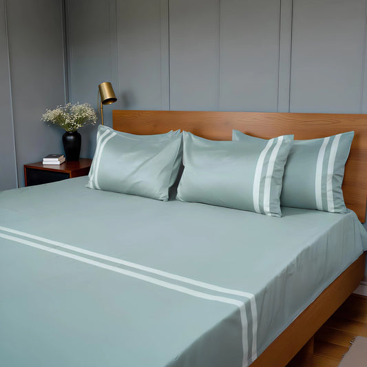 Viviz Aqua Marine (600 TC) - 100% Cotton King-Size Bedsheet + 2 Pillow Covers