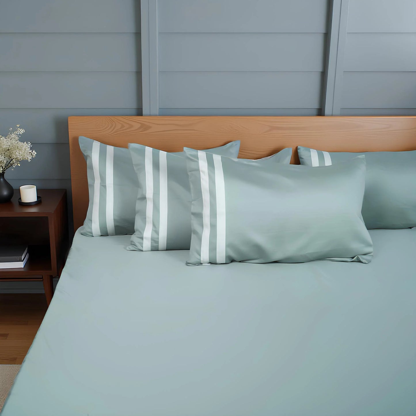 Viviz Aqua Marine (600 TC) - 100% Cotton King-Size Bedsheet + 2 Pillow Covers