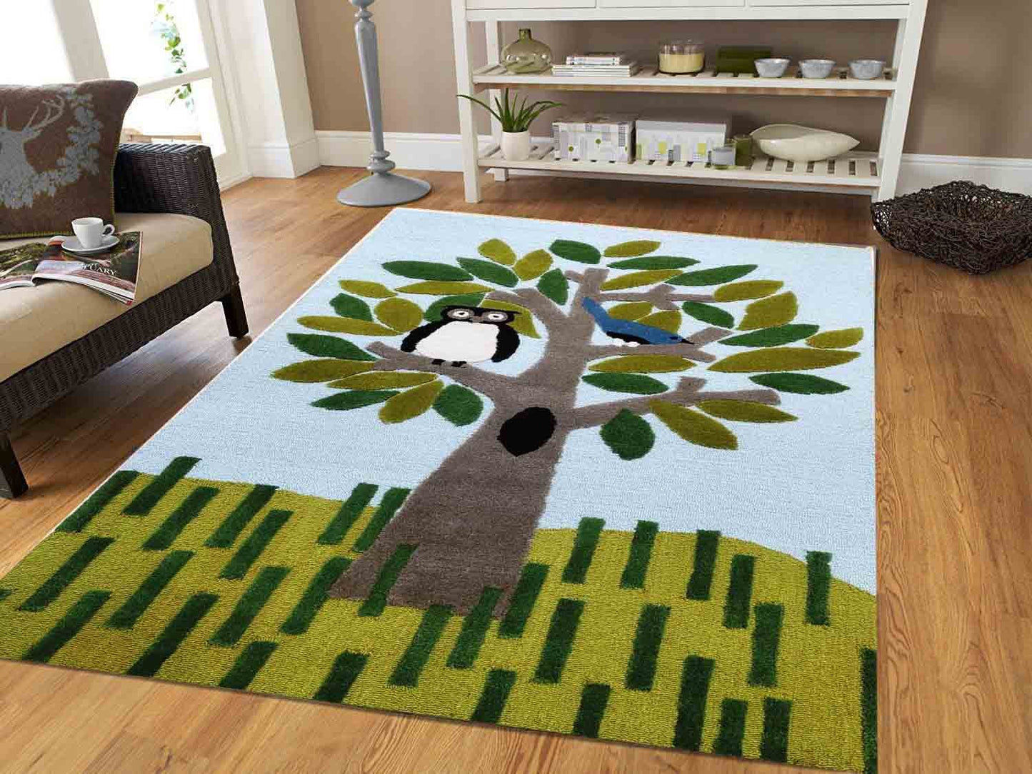 Owl Rug (White & Green) - BR