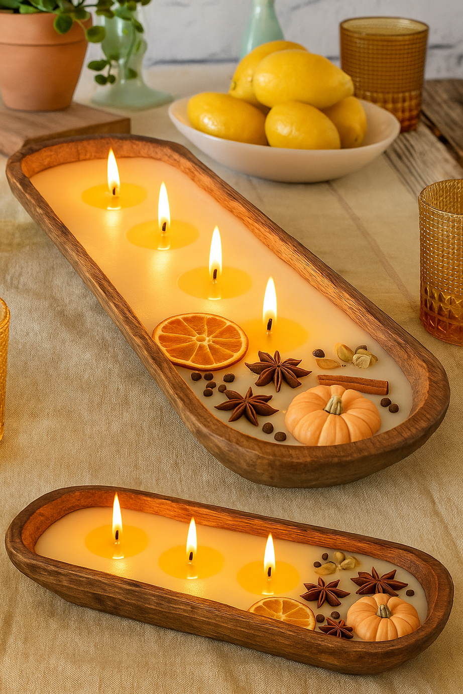 Pumpkin Spice Grove 10-Inch & 18-Inch Mango Wooden Dough Bowl Scented Candle (FO)