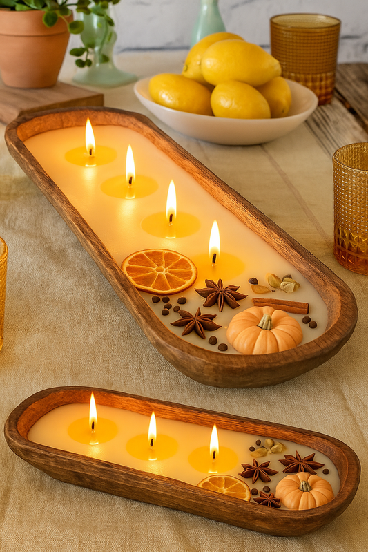 Pumpkin Spice Grove 10-Inch & 18-Inch Mango Wooden Dough Bowl Scented Candle (FO)