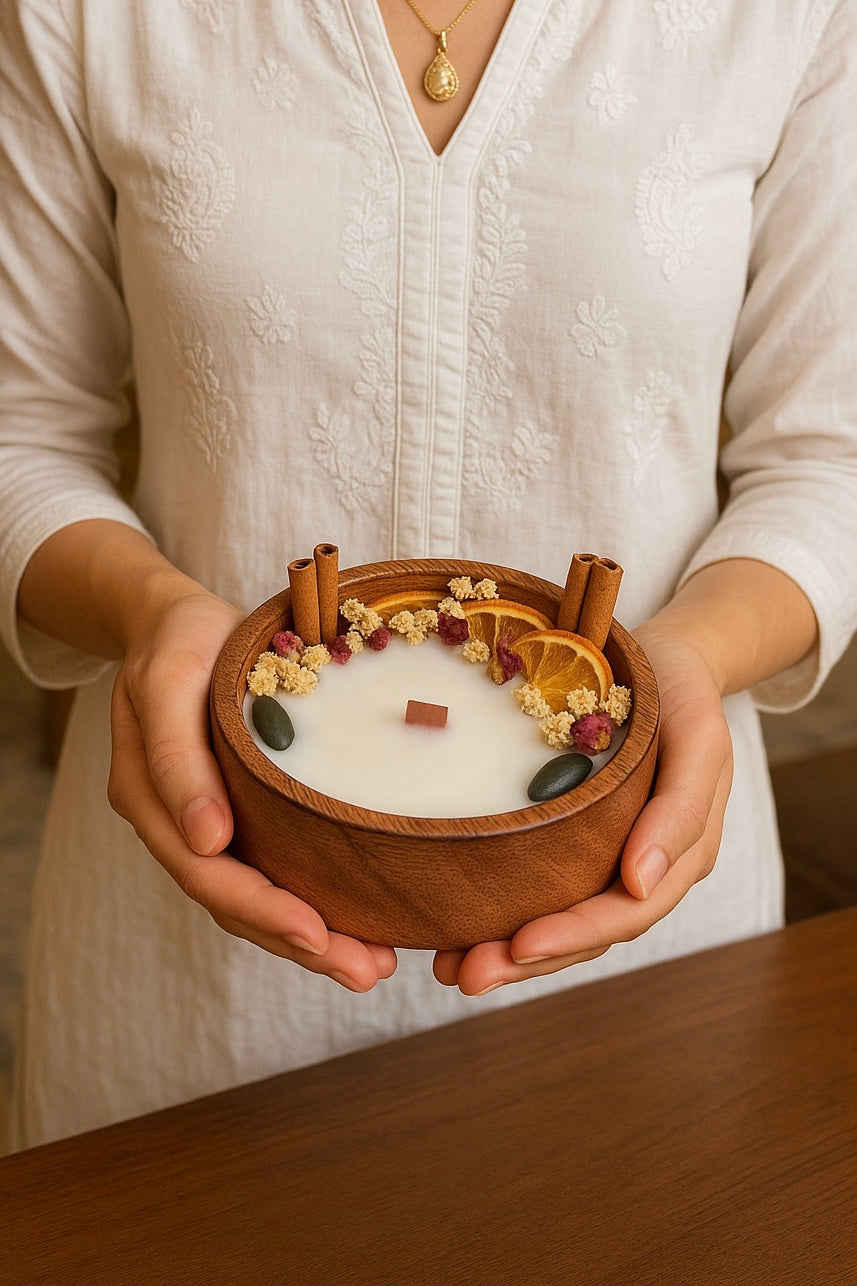 Spiced Citrus Wood 5-Inch Mango Wooden Dough Bowl Scented Candle (FO)