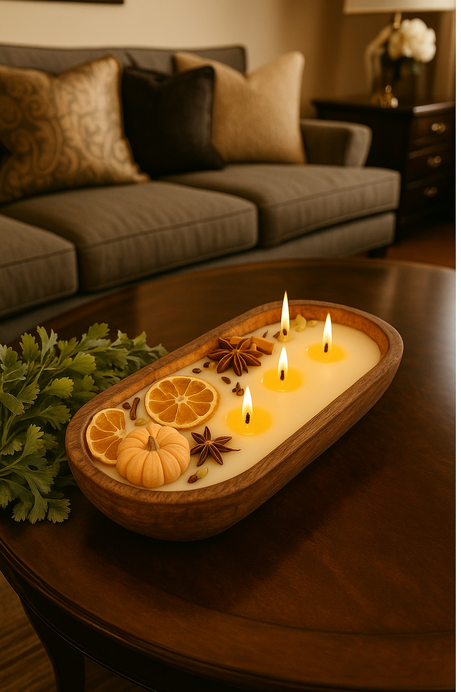 Pumpkin Spice Grove 9-Inch Mango Wooden Dough Bowl Scented Candle (FO)